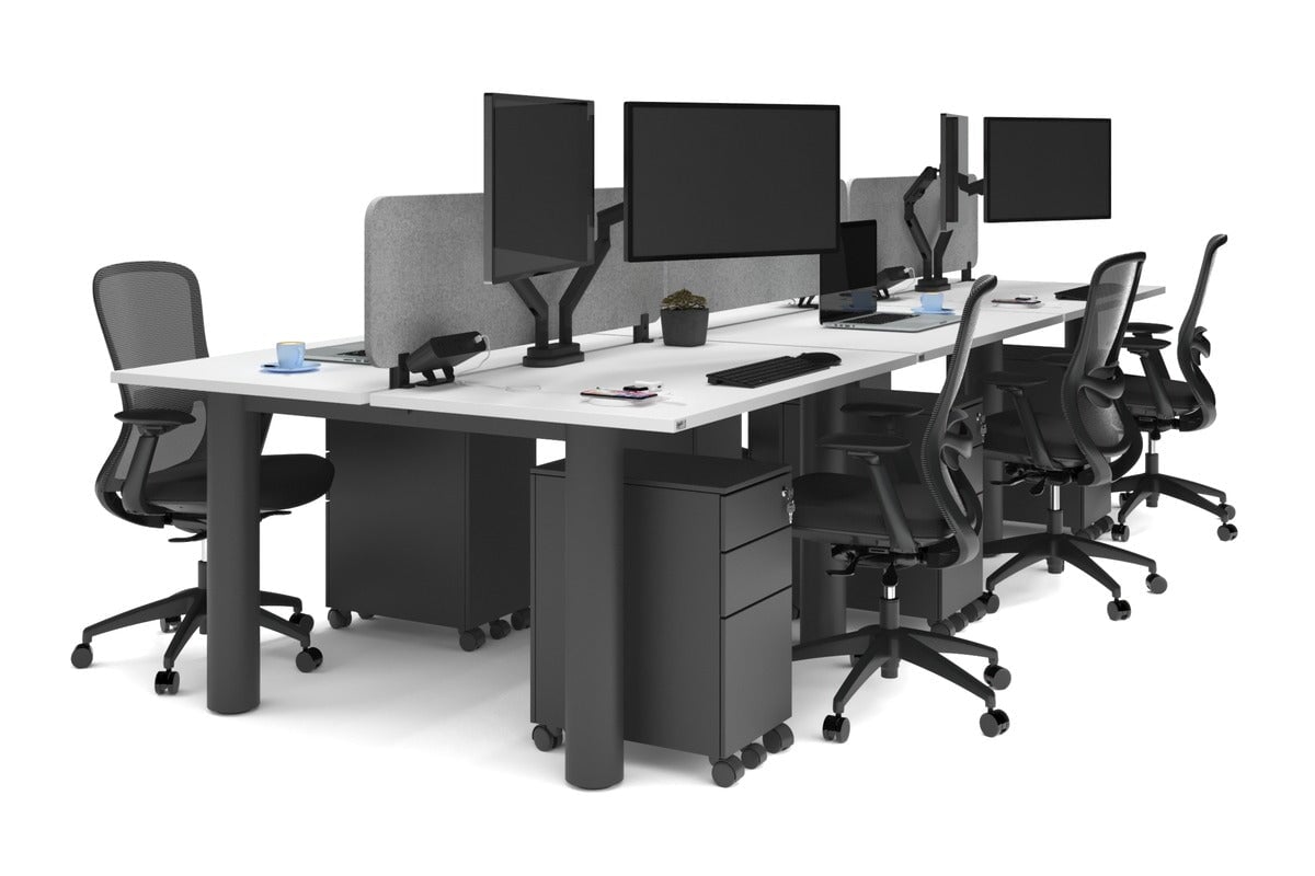 Quadro Cylinder Leg 6 Person Office Workstations [1400L x 800W with Cable Scallop] Jasonl black leg white light grey echo panel (400H x 1200W)