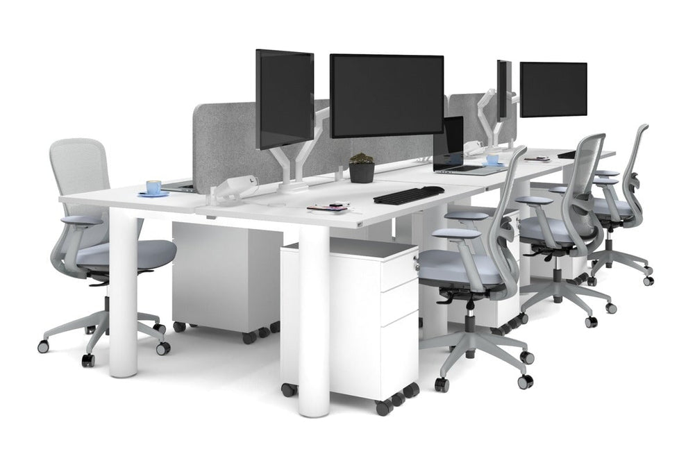 Quadro Cylinder Leg 6 Person Office Workstations [1400L x 800W with Cable Scallop]-white leg white light grey acoustic panel (400H x 1200W)
