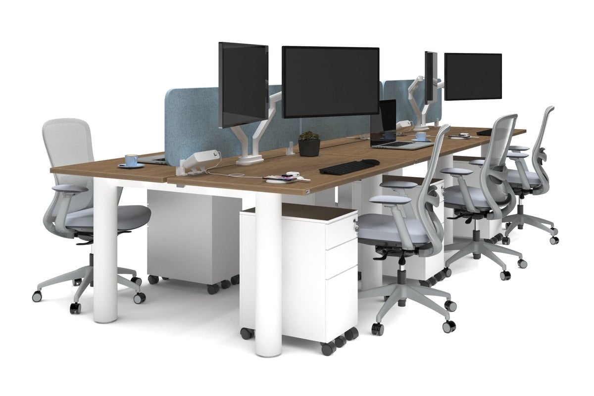 Quadro Cylinder Leg 6 Person Office Workstations [1400L x 800W with Cable Scallop] Jasonl white leg salvage oak blue echo panel (400H x 1200W)