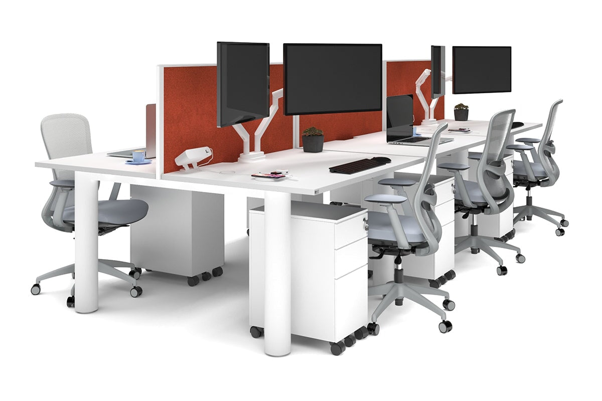 Quadro Cylinder Leg 6 Person Office Workstations [1400L x 800W with Cable Scallop] Jasonl white leg white orange squash (500H x 1400W)