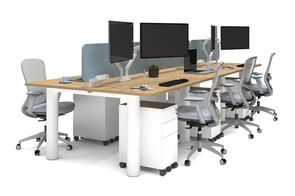 Quadro Cylinder Leg 6 Person Office Workstations [1400L x 800W with Cable Scallop]-white leg maple blue acoustic panel (400H x 1200W)