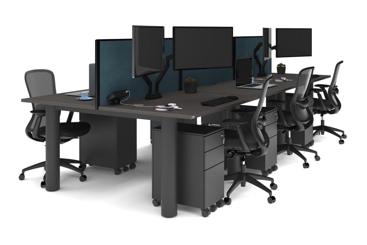 Quadro Cylinder Leg 6 Person Office Workstations [1400L x 800W with Cable Scallop] Jasonl black leg dark oak deep blue (500H x 1400W)