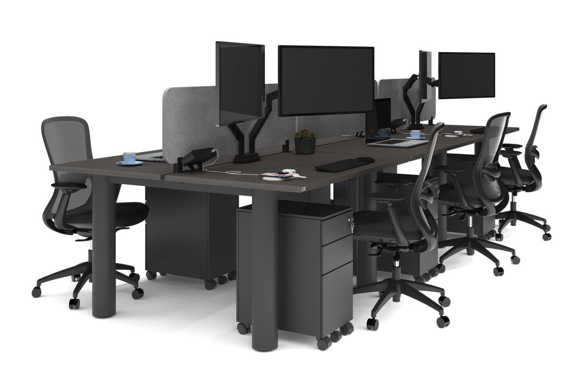 Quadro Cylinder Leg 6 Person Office Workstations [1400L x 800W with Cable Scallop] Jasonl black leg dark oak light grey echo panel (400H x 1200W)