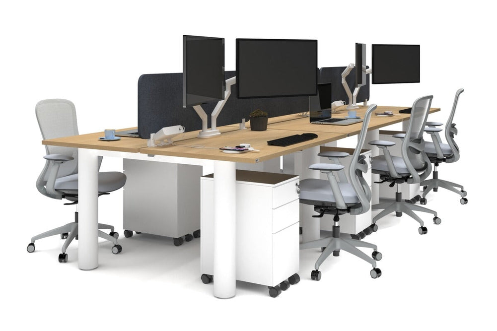Quadro Cylinder Leg 6 Person Office Workstations [1400L x 800W with Cable Scallop]-white leg maple dark grey acoustic panel (400H x 1200W)