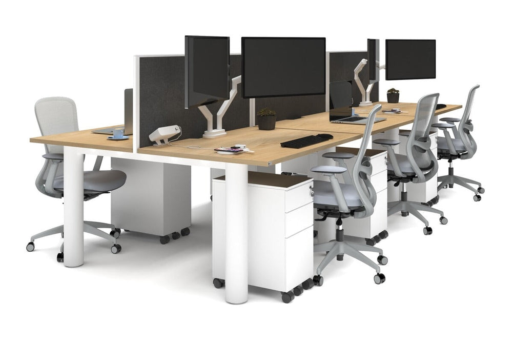 Quadro Cylinder Leg 6 Person Office Workstations [1400L x 800W with Cable Scallop]-white leg maple moody charcoal (500H x 1400W)