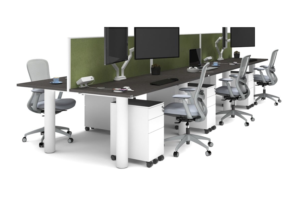 Quadro Cylinder Leg 6 Person Office Workstations [1600L x 700W] Jasonl white leg dark oak green moss (500H x 1600W)