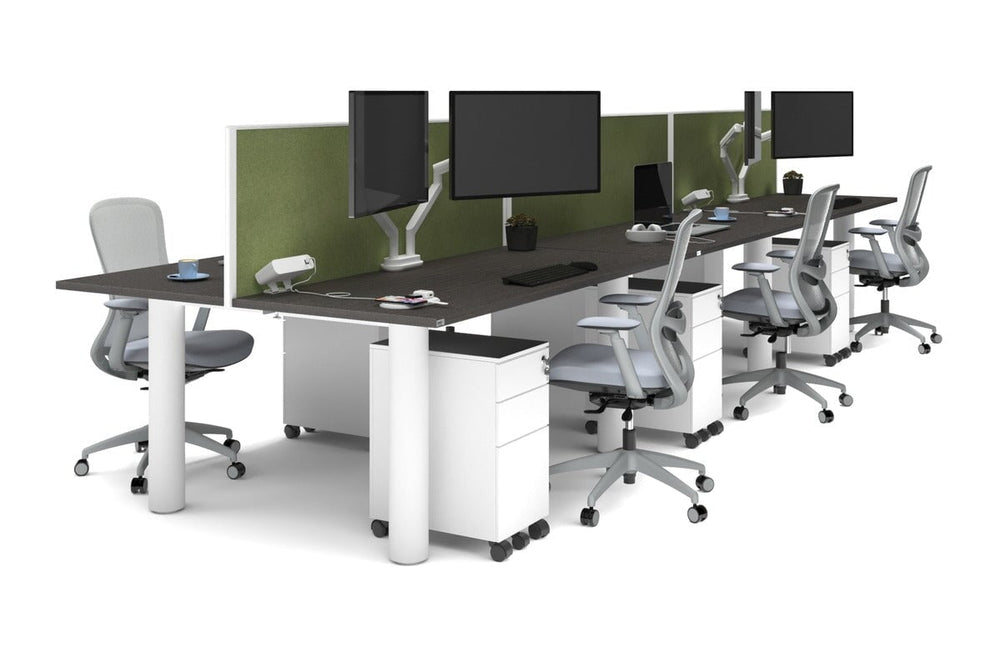 Quadro Cylinder Leg 6 Person Office Workstations [1600L x 700W]-white leg dark oak green moss (500H x 1600W)