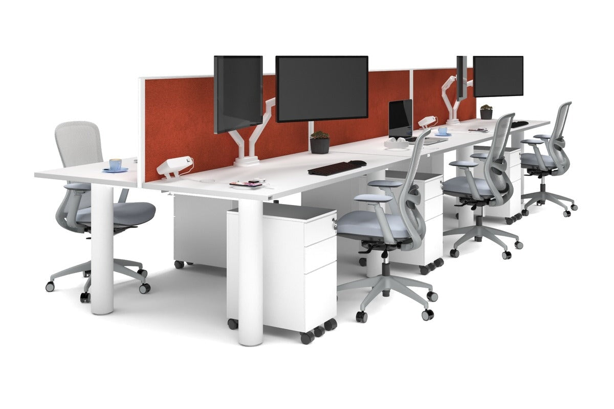 Quadro Cylinder Leg 6 Person Office Workstations [1600L x 700W] Jasonl white leg white orange squash (500H x 1600W)