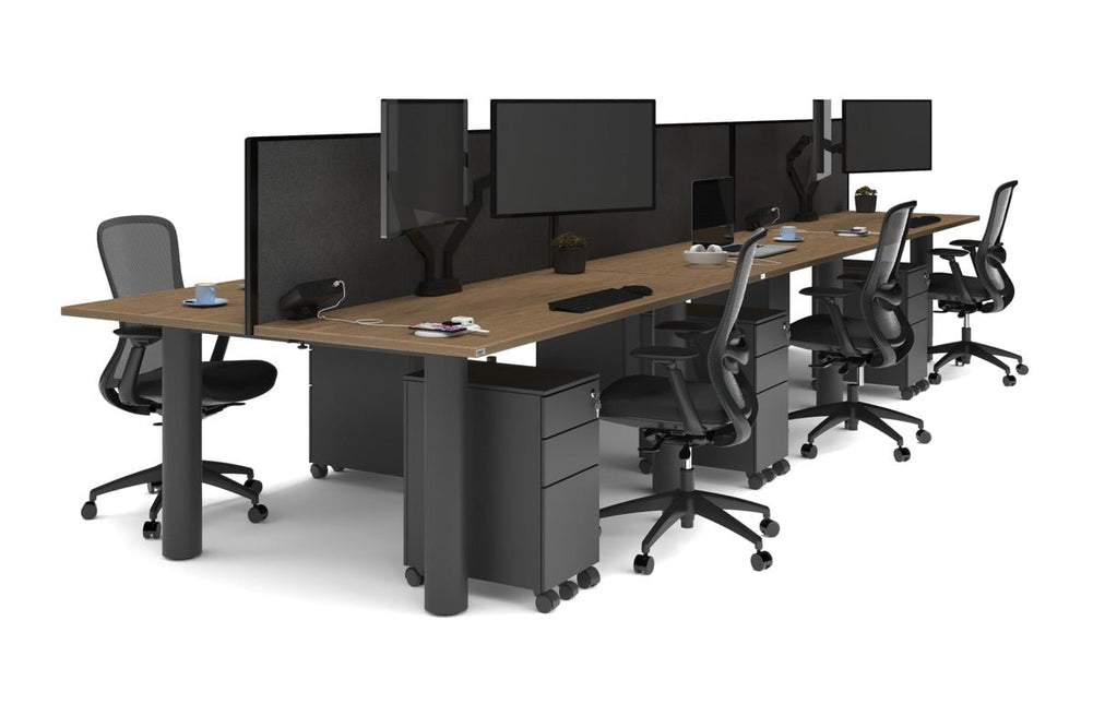 Quadro Cylinder Leg 6 Person Office Workstations [1600L x 700W]-black leg salvage oak moody charcoal (500H x 1600W)