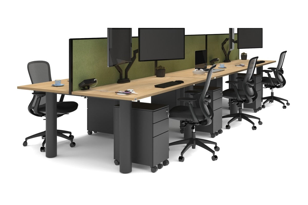 Quadro Cylinder Leg 6 Person Office Workstations [1600L x 700W] Jasonl black leg maple green moss (500H x 1600W)