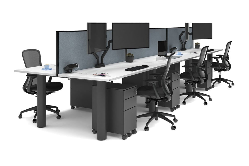 Quadro Cylinder Leg 6 Person Office Workstations [1600L x 700W]-black leg white cool grey (500H x 1600W)