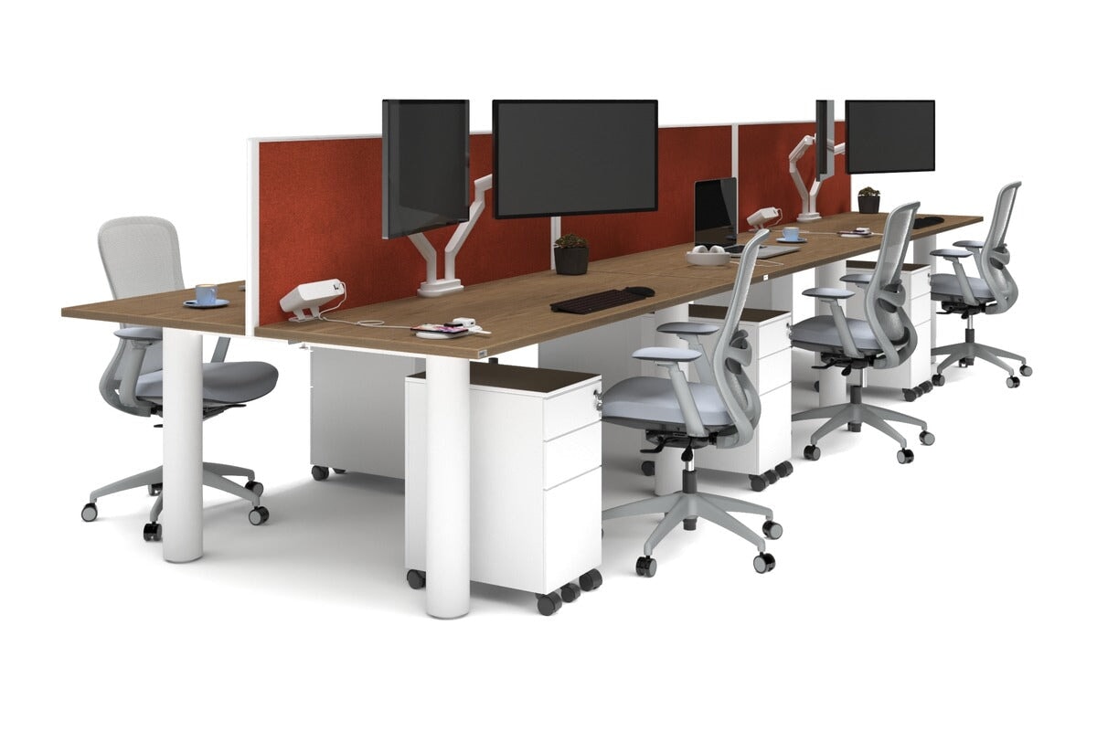 Quadro Cylinder Leg 6 Person Office Workstations [1600L x 700W] Jasonl white leg salvage oak orange squash (500H x 1600W)