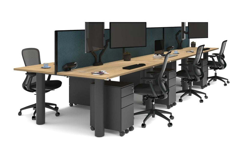 Quadro Cylinder Leg 6 Person Office Workstations [1600L x 700W]-black leg maple deep blue (500H x 1600W)