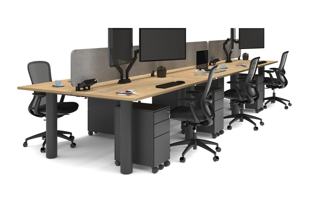 Quadro Cylinder Leg 6 Person Office Workstations [1600L x 700W]-black leg maple light grey acoustic panel (400H x 1600W)