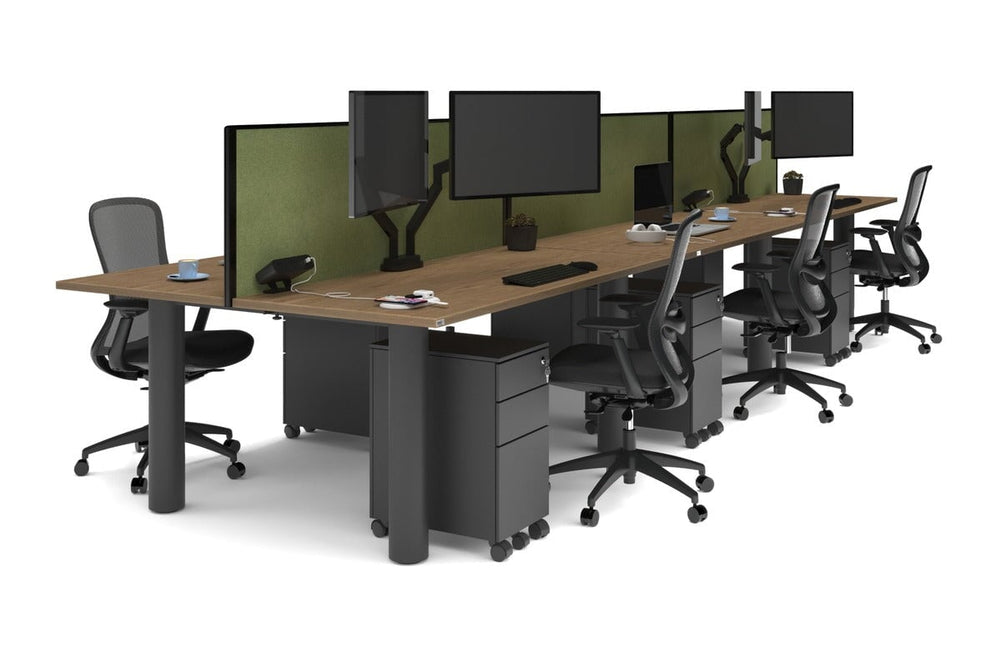 Quadro Cylinder Leg 6 Person Office Workstations [1600L x 700W]-black leg salvage oak green moss (500H x 1600W)