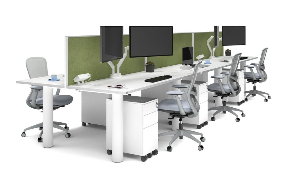 Quadro Cylinder Leg 6 Person Office Workstations [1600L x 700W]-white leg white green moss (500H x 1600W)