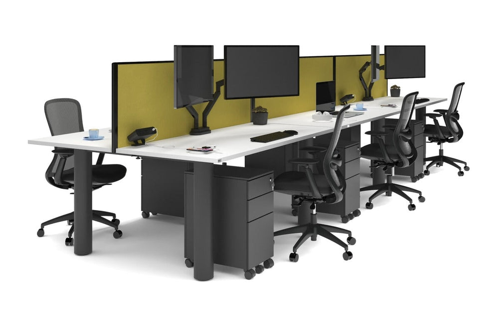 Quadro Cylinder Leg 6 Person Office Workstations [1600L x 700W]-black leg white mustard yellow (500H x 1600W)