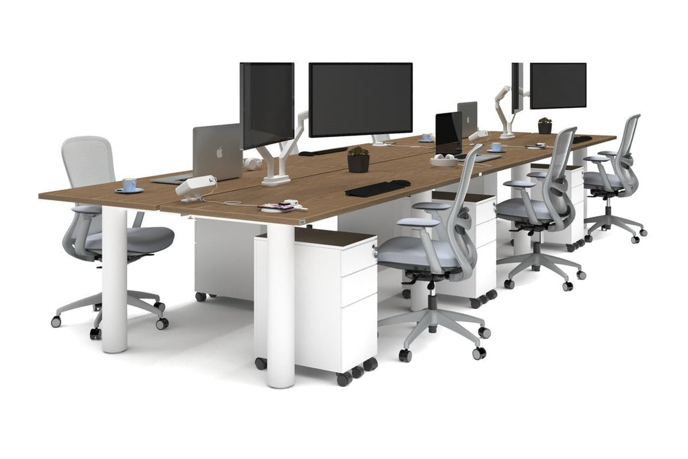 Quadro Cylinder Leg 6 Person Office Workstations [1600L x 700W]-white leg salvage oak none