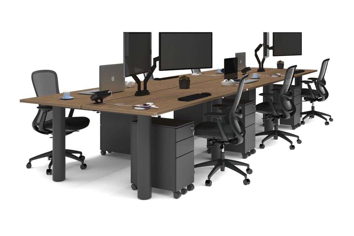 Quadro Cylinder Leg 6 Person Office Workstations [1600L x 700W] Jasonl black leg salvage oak none