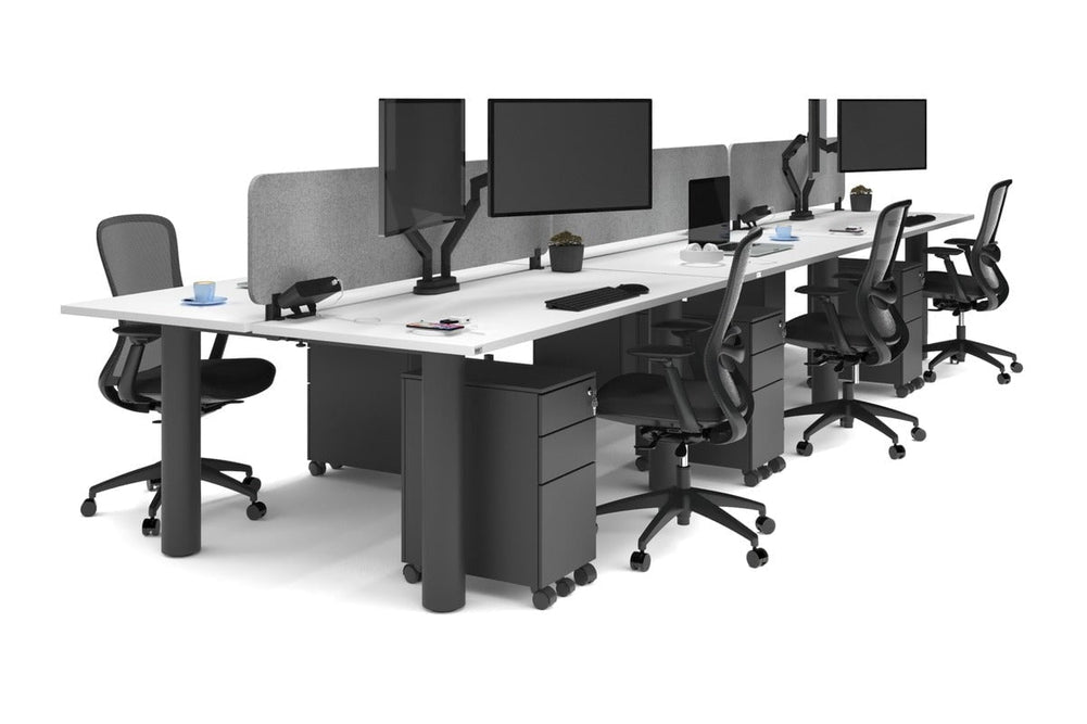 Quadro Cylinder Leg 6 Person Office Workstations [1600L x 700W]-black leg white light grey acoustic panel (400H x 1600W)
