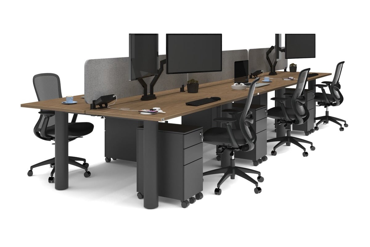 Quadro Cylinder Leg 6 Person Office Workstations [1600L x 700W] Jasonl black leg salvage oak light grey echo panel (400H x 1600W)