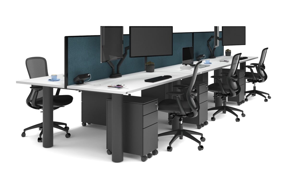 Quadro Cylinder Leg 6 Person Office Workstations [1600L x 700W] Jasonl black leg white deep blue (500H x 1600W)