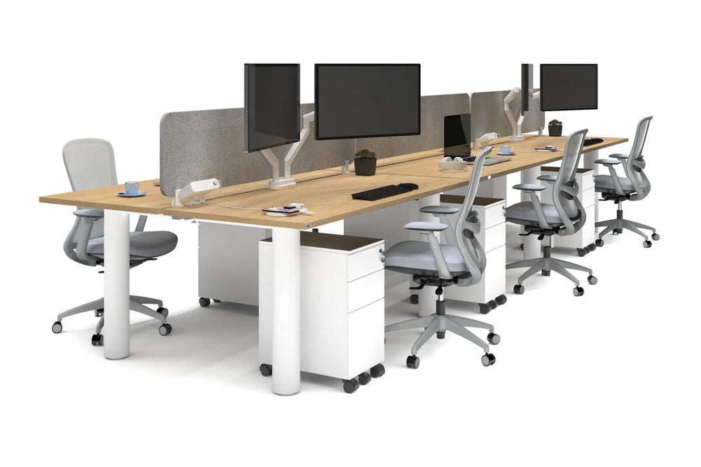Quadro Cylinder Leg 6 Person Office Workstations [1600L x 700W]-white leg maple light grey acoustic panel (400H x 1600W)
