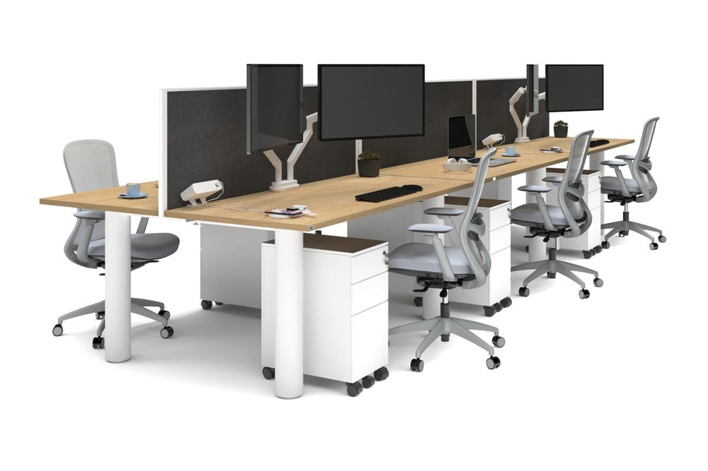 Quadro Cylinder Leg 6 Person Office Workstations [1600L x 700W]-white leg maple moody charcoal (500H x 1600W)