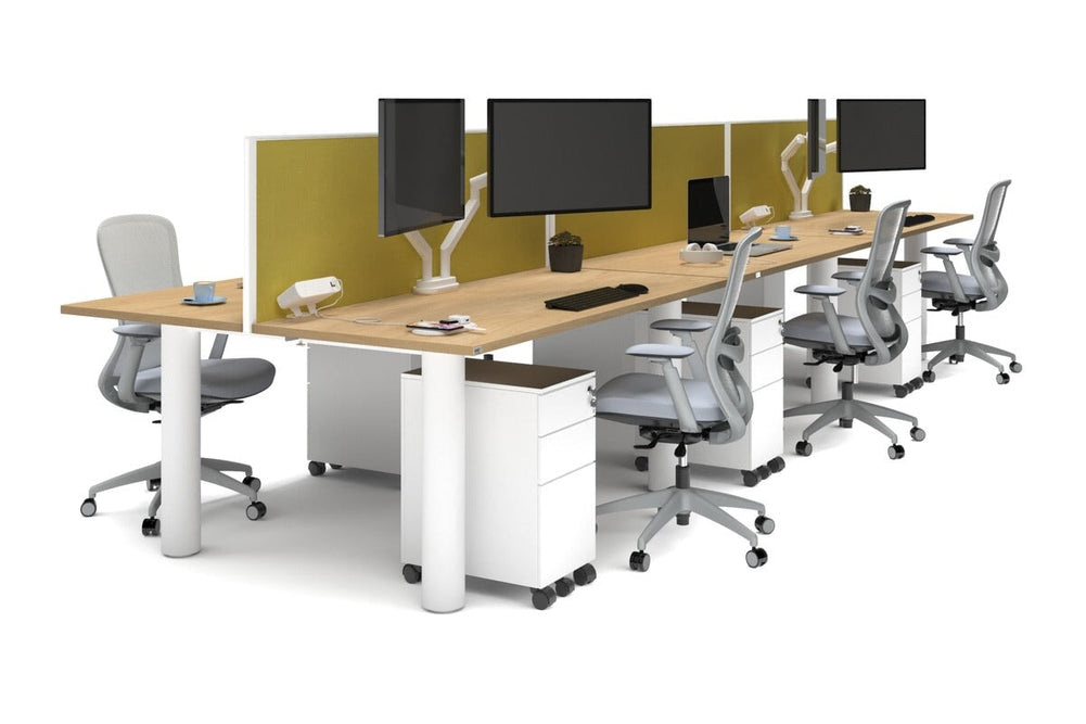 Quadro Cylinder Leg 6 Person Office Workstations [1600L x 700W]-white leg maple mustard yellow (500H x 1600W)