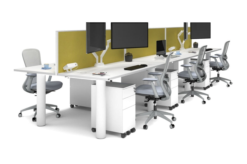 Quadro Cylinder Leg 6 Person Office Workstations [1600L x 700W]-white leg white mustard yellow (500H x 1600W)