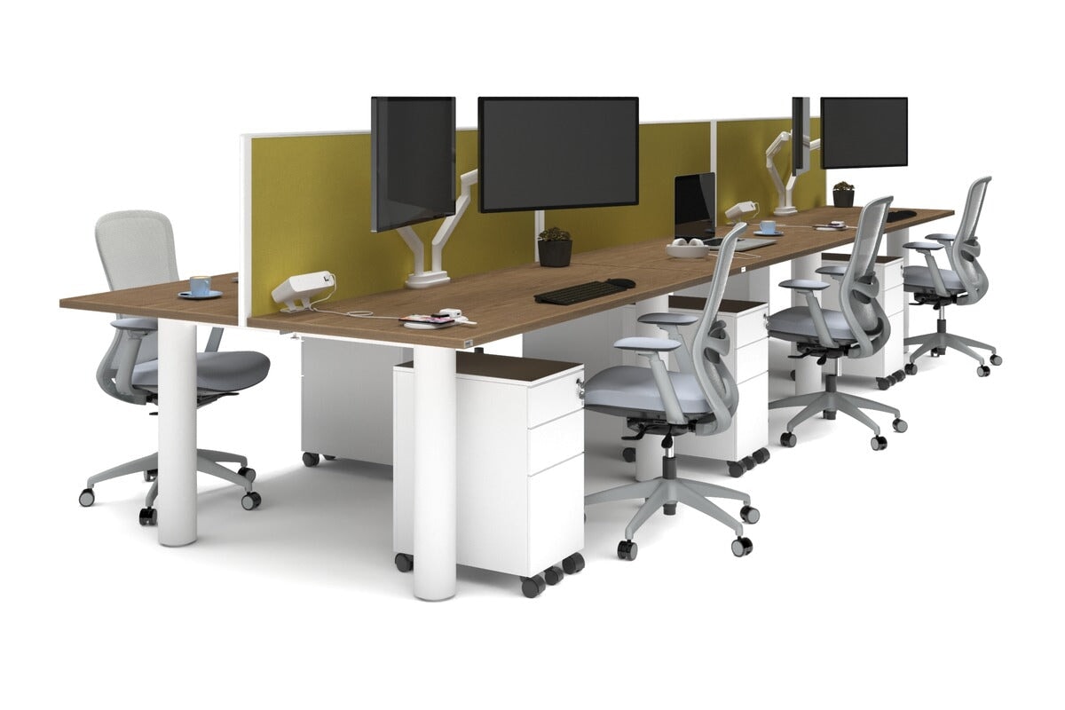 Quadro Cylinder Leg 6 Person Office Workstations [1600L x 700W] Jasonl white leg salvage oak mustard yellow (500H x 1600W)