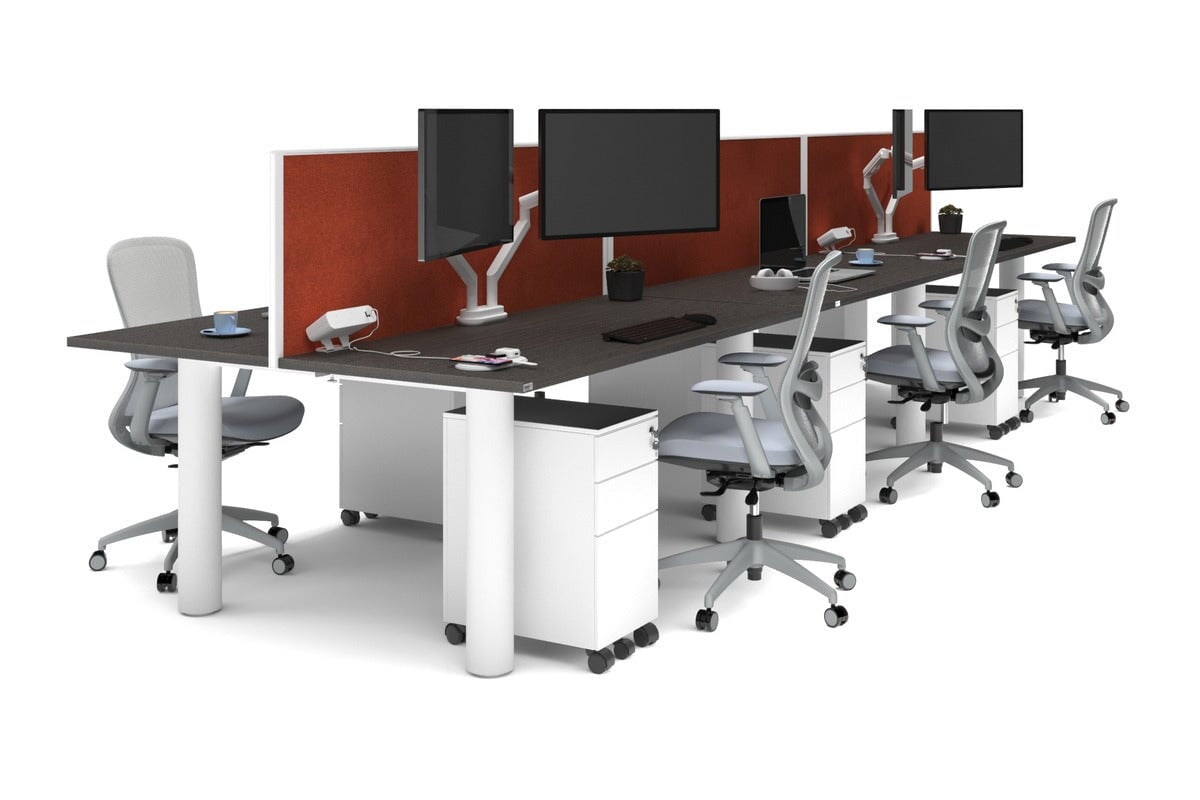 Quadro Cylinder Leg 6 Person Office Workstations [1600L x 700W] Jasonl white leg dark oak orange squash (500H x 1600W)