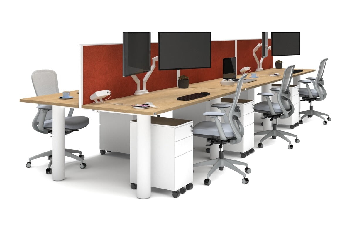 Quadro Cylinder Leg 6 Person Office Workstations [1600L x 700W] Jasonl white leg maple orange squash (500H x 1600W)