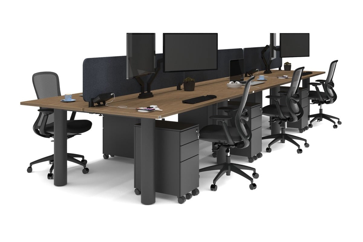 Quadro Cylinder Leg 6 Person Office Workstations [1600L x 700W] Jasonl black leg salvage oak dark grey echo panel (400H x 1600W)