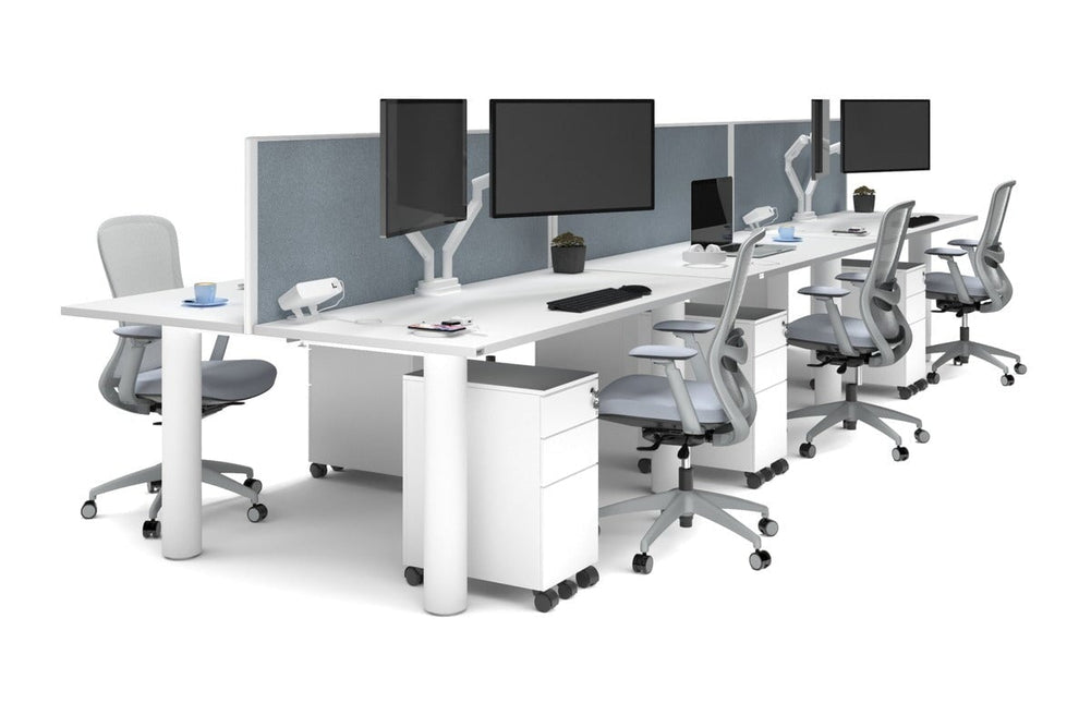 Quadro Cylinder Leg 6 Person Office Workstations [1600L x 700W]-white leg white cool grey (500H x 1600W)