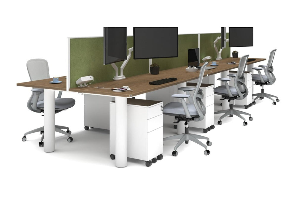 Quadro Cylinder Leg 6 Person Office Workstations [1600L x 700W]-white leg salvage oak green moss (500H x 1600W)
