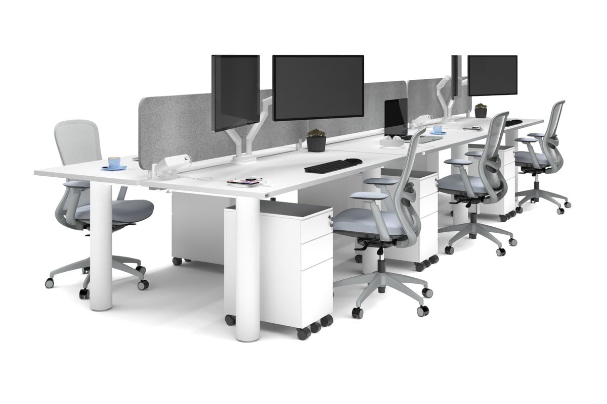 Quadro Cylinder Leg 6 Person Office Workstations [1600L x 700W] Jasonl white leg white light grey echo panel (400H x 1600W)