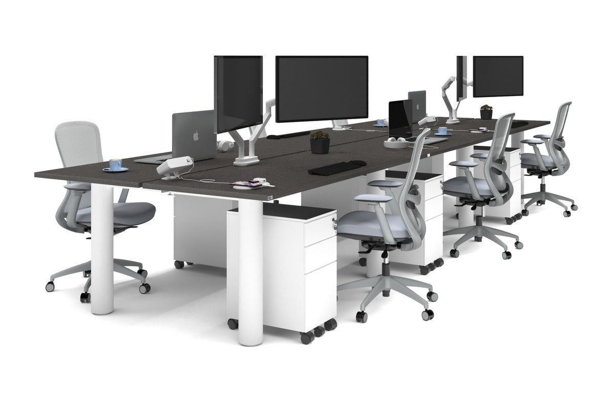 Quadro Cylinder Leg 6 Person Office Workstations [1600L x 700W] Jasonl white leg dark oak none