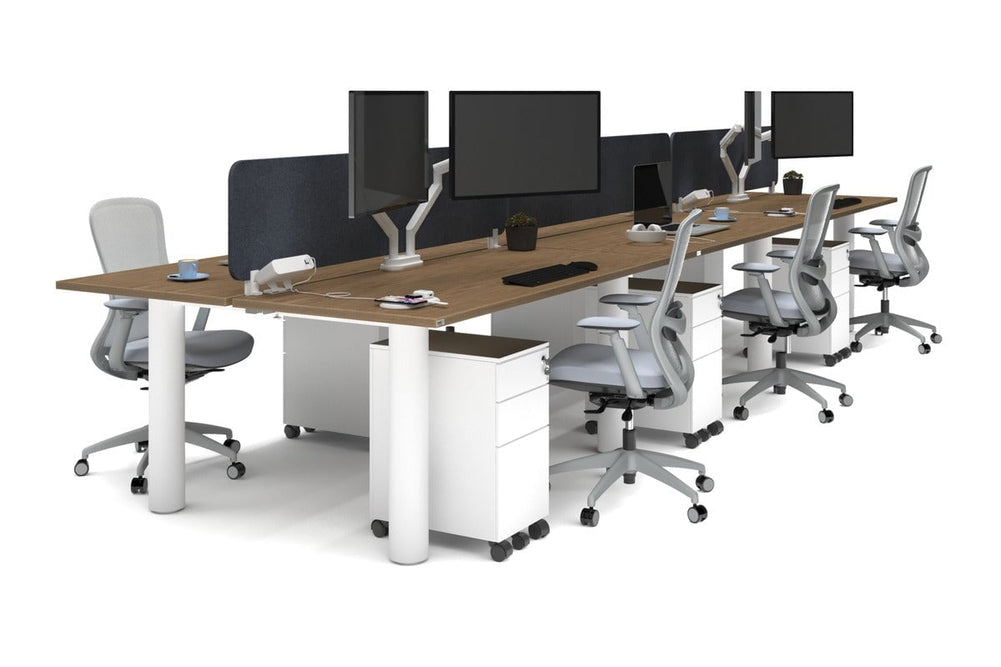 Quadro Cylinder Leg 6 Person Office Workstations [1600L x 700W]-white leg salvage oak dark grey acoustic panel (400H x 1600W)