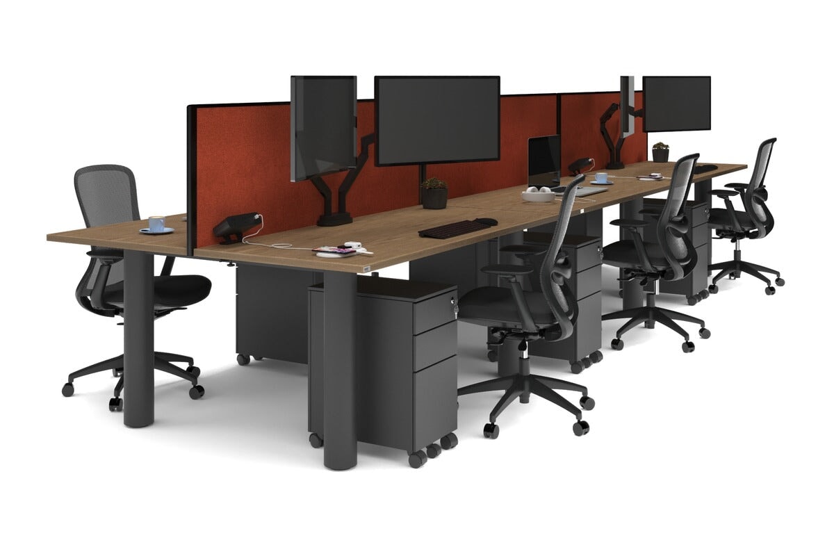 Quadro Cylinder Leg 6 Person Office Workstations [1600L x 700W] Jasonl black leg salvage oak orange squash (500H x 1600W)