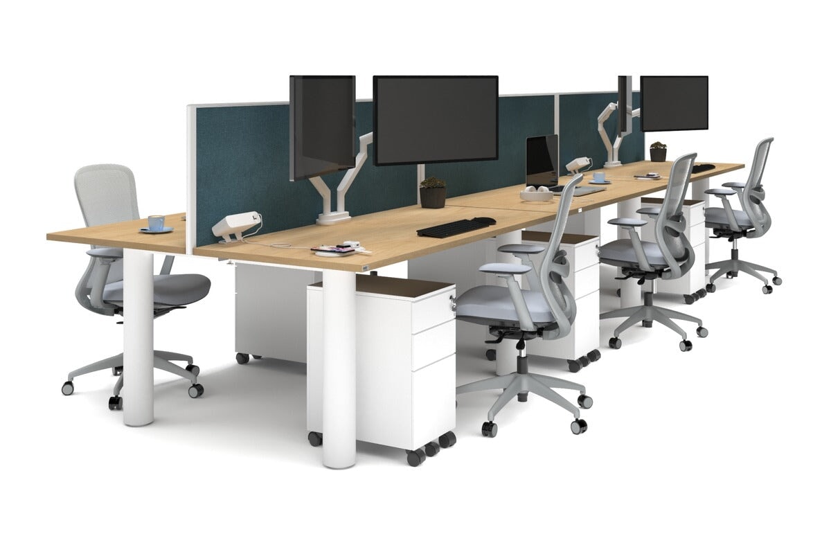 Quadro Cylinder Leg 6 Person Office Workstations [1600L x 700W] Jasonl white leg maple deep blue (500H x 1600W)