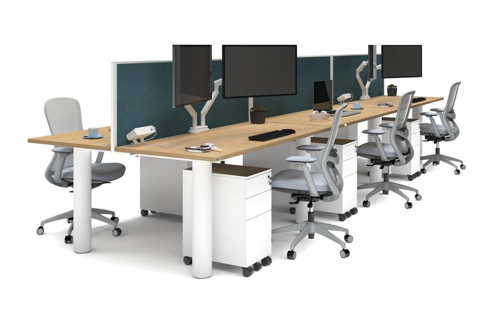 Quadro Cylinder Leg 6 Person Office Workstations [1600L x 700W]-white leg maple deep blue (500H x 1600W)