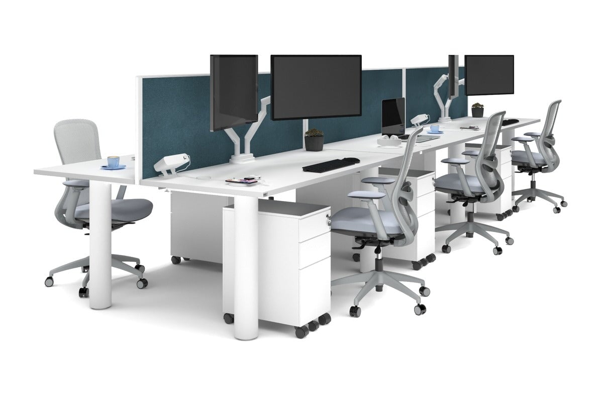 Quadro Cylinder Leg 6 Person Office Workstations [1600L x 700W] Jasonl white leg white deep blue (500H x 1600W)