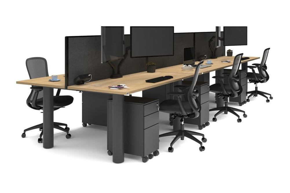 Quadro Cylinder Leg 6 Person Office Workstations [1600L x 700W]-black leg maple moody charcoal (500H x 1600W)