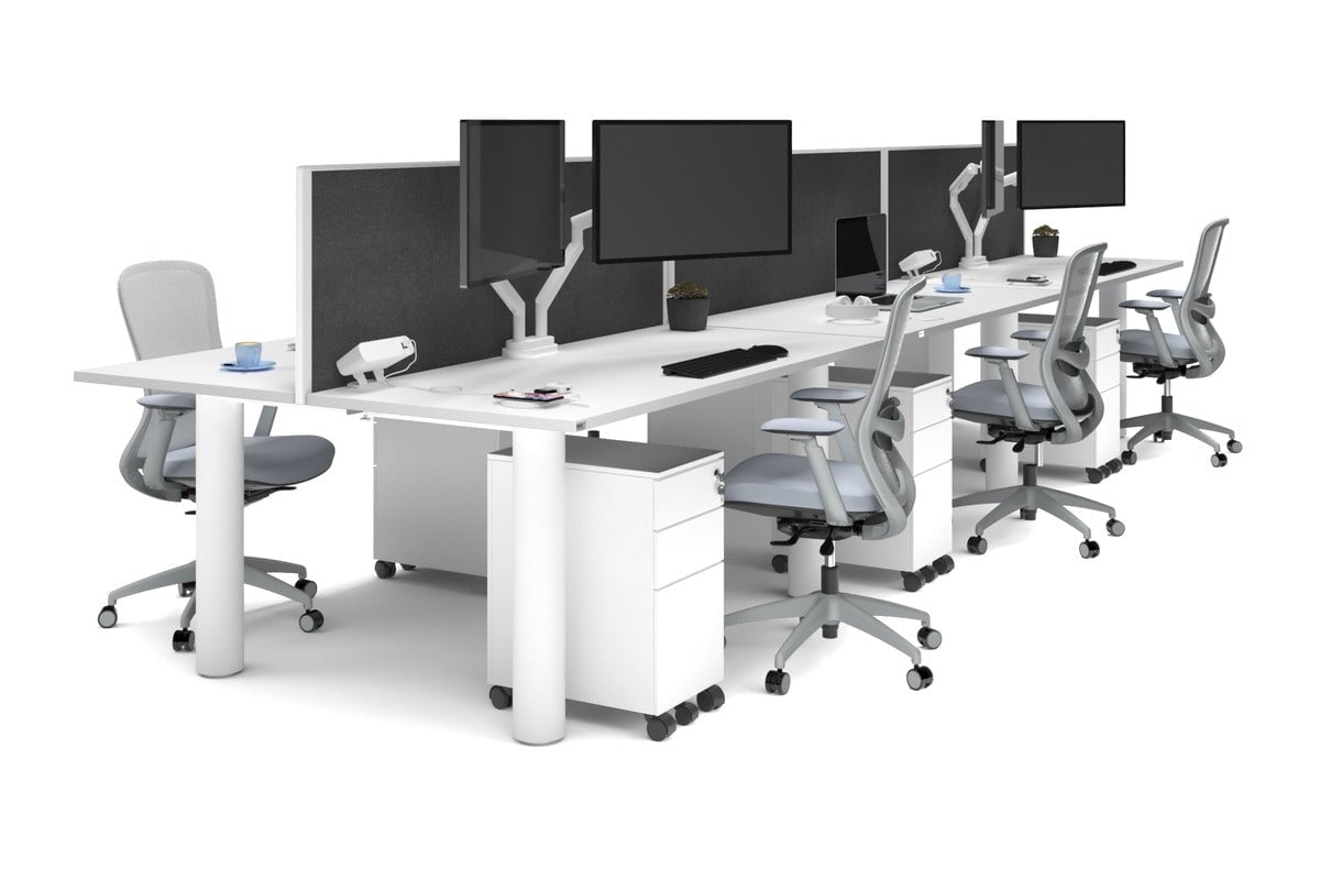 Quadro Cylinder Leg 6 Person Office Workstations [1600L x 700W] Jasonl white leg white moody charcoal (500H x 1600W)