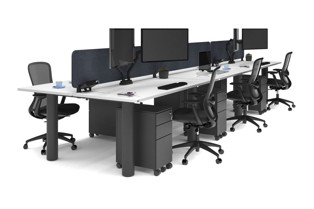Quadro Cylinder Leg 6 Person Office Workstations [1600L x 700W]-black leg white dark grey acoustic panel (400H x 1600W)