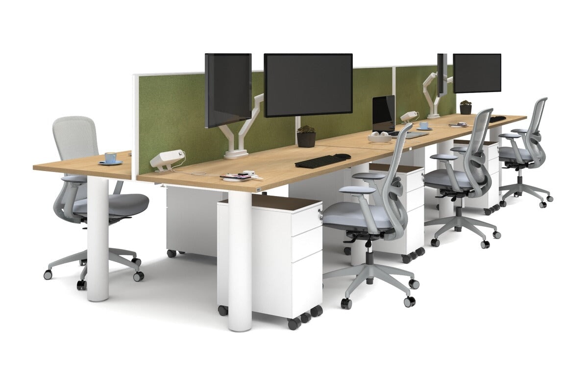Quadro Cylinder Leg 6 Person Office Workstations [1600L x 700W]-white leg maple green moss (500H x 1600W)