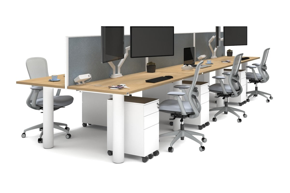 Quadro Cylinder Leg 6 Person Office Workstations [1600L x 700W] Jasonl white leg maple cool grey (500H x 1600W)