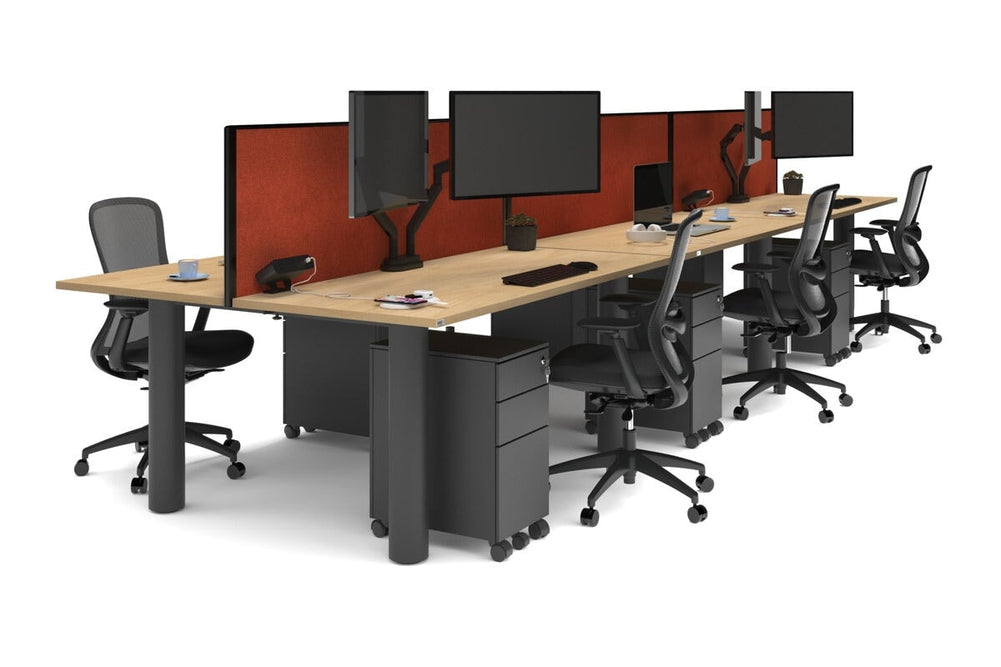 Quadro Cylinder Leg 6 Person Office Workstations [1600L x 700W]-black leg maple orange squash (500H x 1600W)