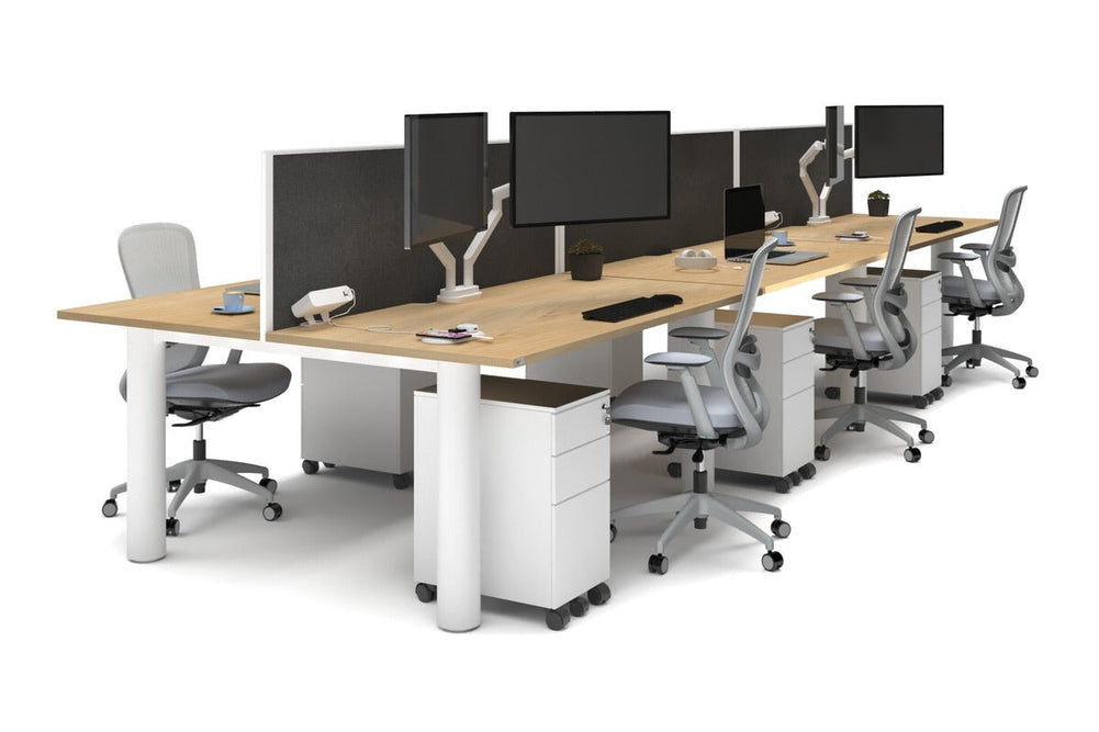 Quadro Cylinder Leg 6 Person Office Workstations [1600L x 800W with Cable Scallop]-white leg maple moody charcoal (500H x 1600W)